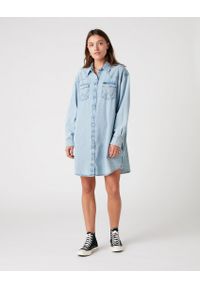 Wrangler - WRANGLER DENIM WESTERN DRESS DAMSKA SUKIENKA LIGHT INDIGO W9P6LWX4E. Materiał: denim