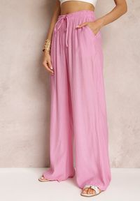 Renee - Różowe Szerokie Spodnie z Wiskozy i Gumką w Pasie Abyga. Kolor: różowy. Materiał: wiskoza #3