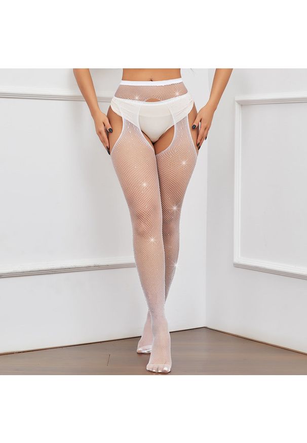 Intica - Pończochy z pasem ozdobne eleganckie na specjalne okazje Reili. Kolor: biały. Materiał: materiał