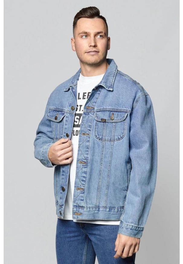 Lee - LEE RIDER JACKET SUPER MĘSKA KURTKA JEANSOWA STONEWASH L89ZRDVA. Materiał: jeans