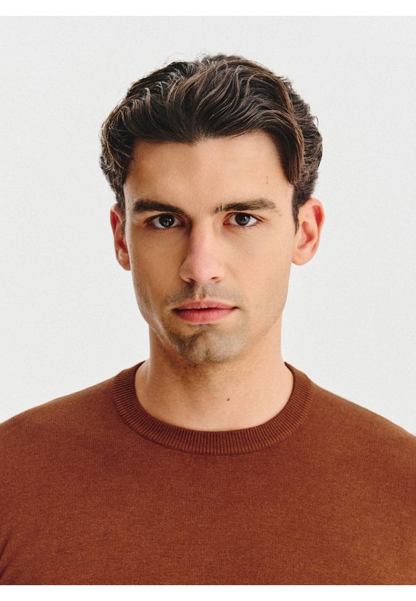 Pako Lorente - PAKO LORENTE – Rudy sweter męski. Okazja: na co dzień. Kolor: brązowy, czarny, niebieski. Materiał: wiskoza, nylon. Sezon: jesień. Styl: casual