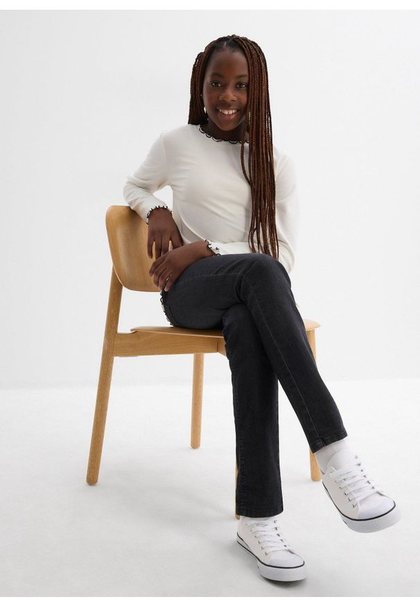 bonprix - Bluzka z długim rękawem, uszyta z elastycznej mieszanki baweny organicznej (2 szt.). Kolor: biały. Długość rękawa: długi rękaw. Długość: długie