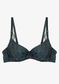 Renee - Ciemnozielony Biustonosz Full Cup Ozdobiony Koronką Moassis. Kolor: zielony. Materiał: koronka. Wzór: aplikacja, koronka
