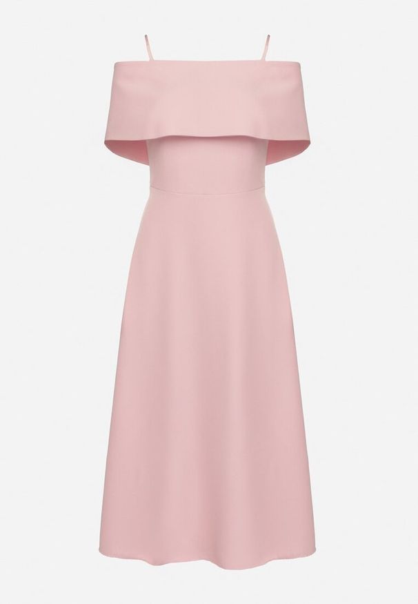 Born2be - Różowa Sukienka o Rozkloszowanym Kroju na Ramiączkach z Wywijanym Dekoltem Jenathia. Okazja: na studniówkę, na ślub cywilny, na wesele, na imprezę. Kolor: różowy. Długość rękawa: na ramiączkach