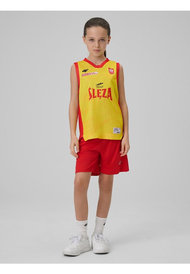 4f - 4F Koszulka meczowa replika domowa z sezonu 2025/26 dziecięca 4F x Ślęza Wrocław - żółta 134/140 (8-10 lat). Kolor: żółty. Materiał: materiał. Wzór: nadruk. Sezon: lato. Sport: fitness