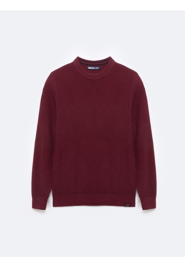Big-Star - Sweter męski bawełniany bordowy Carlo 604. Okazja: na co dzień. Kolor: czerwony. Materiał: bawełna. Wzór: ze splotem. Styl: klasyczny, elegancki, casual