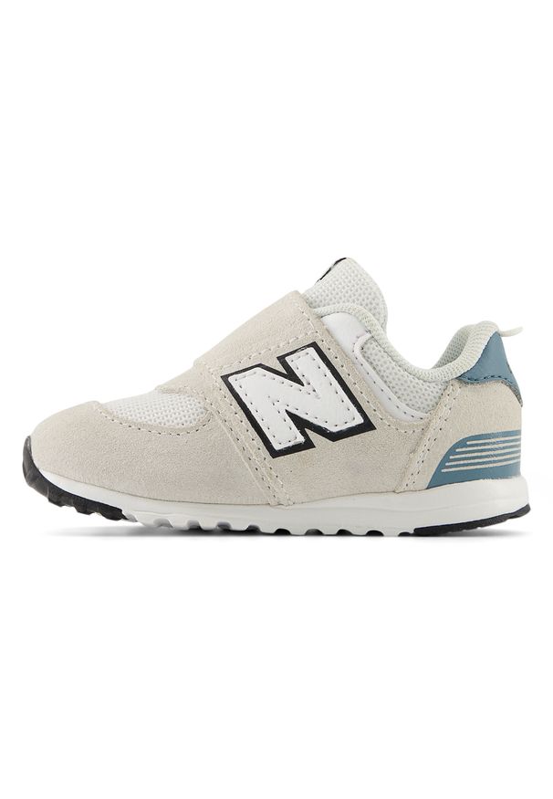 Buty niemowlęce New Balance I5748ZL – beżowe. Okazja: na co dzień. Zapięcie: rzepy. Kolor: beżowy. Materiał: materiał, syntetyk, guma. Szerokość cholewki: normalna. Model: New Balance 574. Sport: turystyka piesza