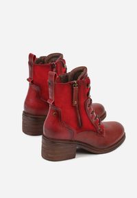 Born2be - Bordowo-Czerwone Botki Trzewiki na Klockowym Obcasie Zdobione Suwakiem Salittea. Okazja: na spotkanie biznesowe, do pracy, na co dzień. Kolor: czerwony. Materiał: jeans, dzianina. Wzór: aplikacja. Obcas: na obcasie. Styl: biznesowy, casual, elegancki. Wysokość obcasa: średni #3