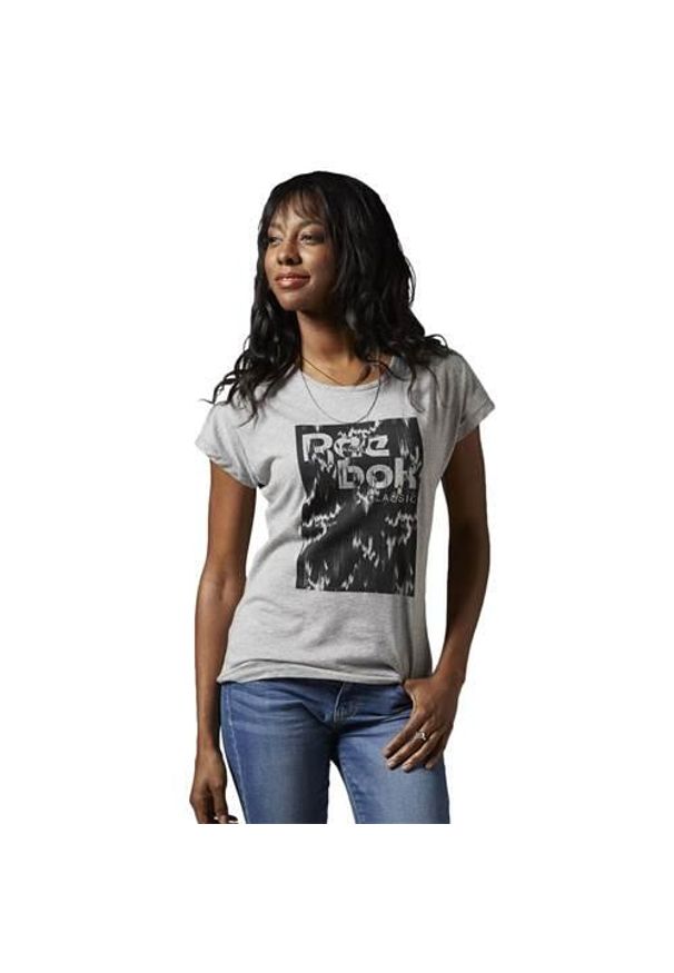 Koszulka sportowa damska Reebok Classic Graphic Run. Kolor: szary. Długość rękawa: krótki rękaw. Długość: krótkie. Sport: bieganie