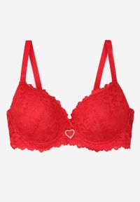 Renee - Czerwony Koronkowy Biustonosz Ozdobiony Cyrkoniowym Sercem Bothilei. Kolor: czerwony. Materiał: koronka. Wzór: aplikacja #6