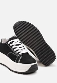Renee - Czarne Sneakersy na Platformie ze Sznurowaniami Dimorie. Okazja: do pracy. Zapięcie: sznurówki. Kolor: czarny. Materiał: jeans. Obcas: na platformie