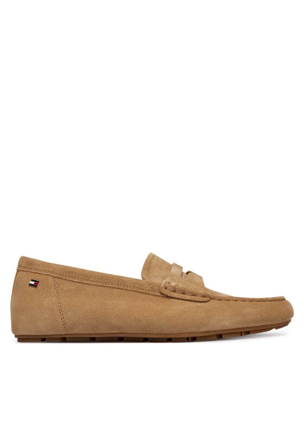 TOMMY HILFIGER - Tommy Hilfiger Mokasyny Flag Soft Suede Driver Loafer FW0FW08558 Brązowy. Kolor: brązowy. Materiał: zamsz, skóra