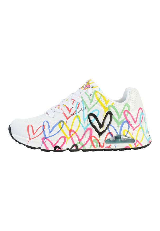 skechers - Buty damskie SKECHERS JGoldcrown Uno Spread The Love. Kolor: wielokolorowy, biały, różowy. Model: Skechers Sport. Sport: turystyka piesza