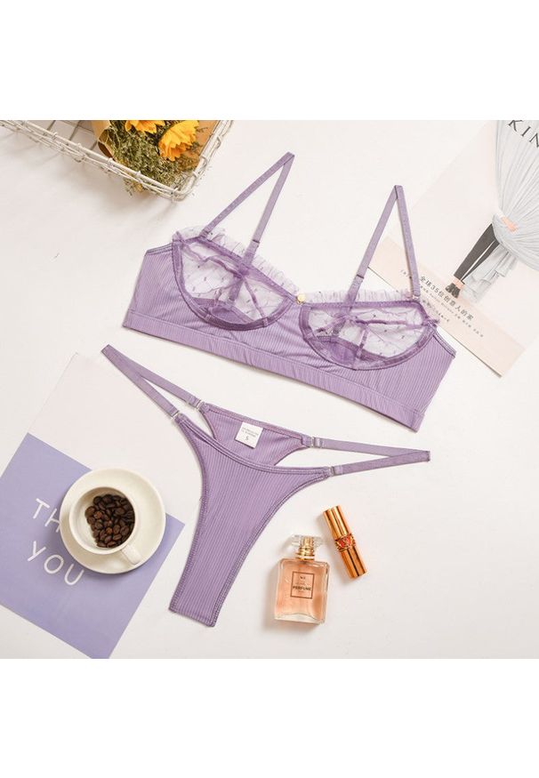 Intica - Zestaw bielizny koronkowej z delikatnymi detalami Henriqueta. Kolor: fioletowy. Materiał: koronka. Wzór: aplikacja