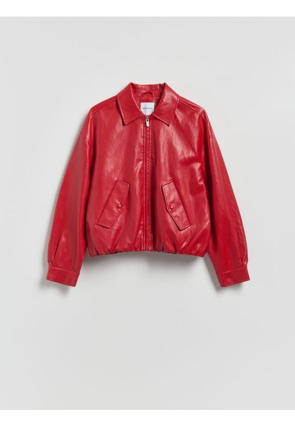 Reserved - Kurtka bomberka - czerwony. Kolor: czerwony. Materiał: skóra