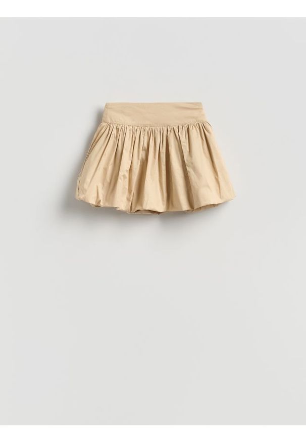 Reserved - Spódnica bombka - beżowy. Kolor: beżowy. Materiał: bawełna