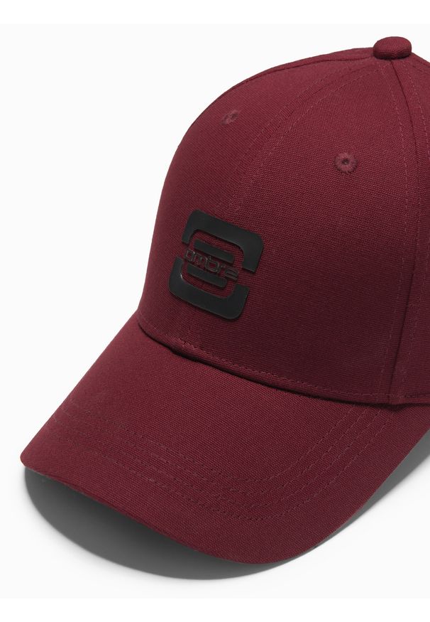 Ombre Clothing - Czapka bejsbolówka męska z logo – bordowa V3 OM-ACCS-0100 - uniwersalny. Kolor: czerwony. Materiał: bawełna, tkanina. Wzór: nadruk, ze splotem. Styl: klasyczny, casual
