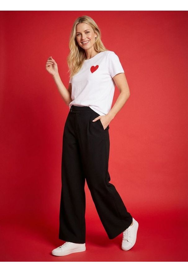 Sinsay - Spodnie wide leg z ozdobnym pasem - czarny. Kolor: czarny