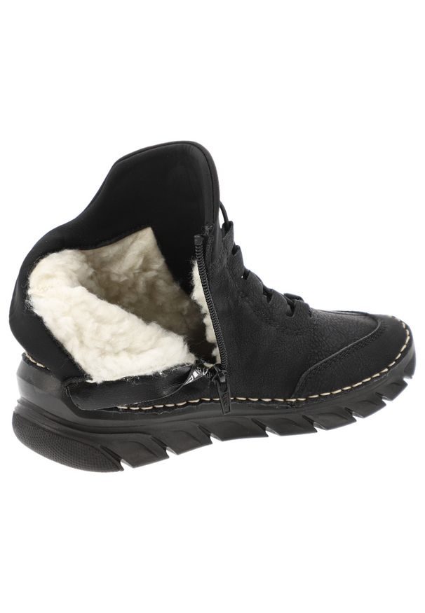 Czarne Botki Rieker Ocieplane Obuwie Damskie. Okazja: na co dzień. Kolor: czarny. Materiał: skóra ekologiczna. Styl: casual, elegancki