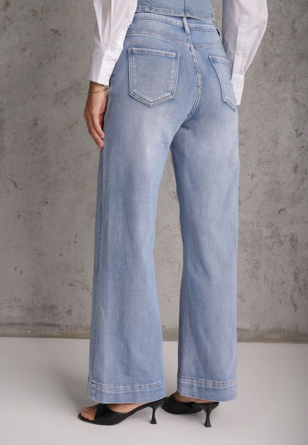 Renee - Niebieskie Jeansy High Waist Wide Leg z Bawełny Grynola. Stan: podwyższony. Kolor: niebieski. Długość: krótkie. Styl: street