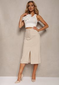 Renee - Jasnobeżowa Spódnica Trapezowa Xelea. Kolor: beżowy. Styl: elegancki #3
