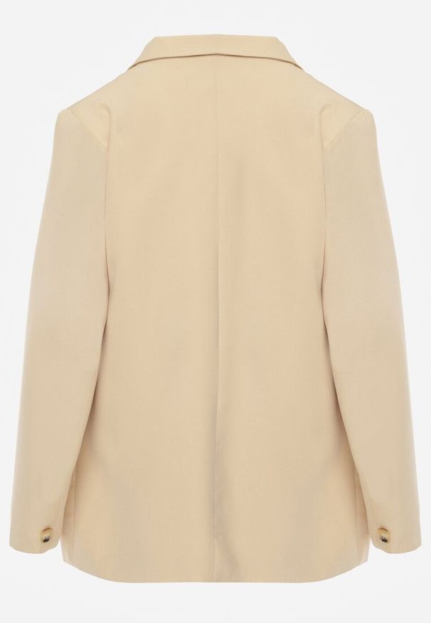 Renee - Beżowa Marynarka z Klapami Ruqae. Kolor: beżowy. Wzór: aplikacja