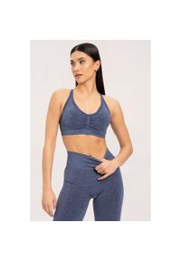 GYM GLAMOUR - Stanik fitness cardio damski Gym Glamour seamless dark. Kolor: niebieski. Sport: fitness