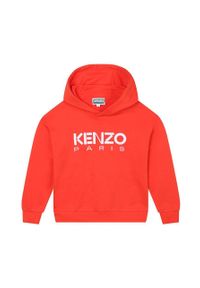 Kenzo kids - Kenzo Kids bluza bawełniana dziecięca kolor czerwony z kapturem z nadrukiem. Okazja: na co dzień. Typ kołnierza: kaptur. Kolor: czerwony. Materiał: bawełna. Wzór: nadruk. Styl: casual #1