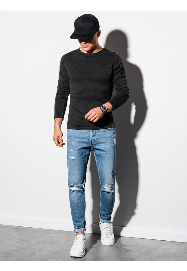 Ombre Clothing - Sweter męski bawełniany E180 - czarny - XXL. Kolor: czarny. Materiał: bawełna. Styl: klasyczny