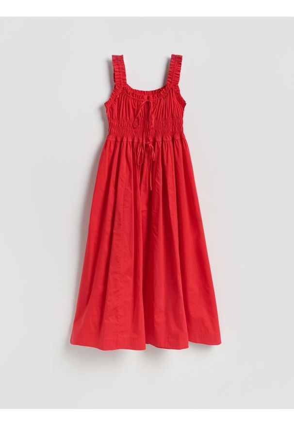 Reserved - Sukienka midi z lyocellem - czerwony. Kolor: czerwony. Materiał: bawełna. Długość: midi