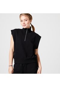 DOMYOS - Kamizelka damska Nyamba Gym & Pilates 520. Kolor: czarny. Materiał: poliester, bawełna, materiał, włókno, dzianina. Wzór: ze splotem. Sport: joga i pilates #1