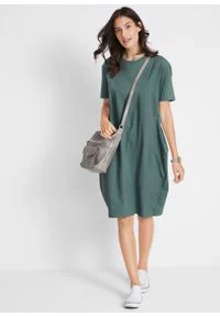 Sukienka bawełniana oversize, rękawy 1/2 bonprix zielony eukaliptusowy. Kolor: zielony. Materiał: bawełna. Typ sukienki: oversize #3