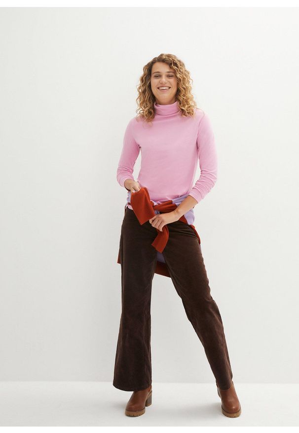 bonprix - Bluzka z długim rękawem z czystą bawełną organiczną (2 szt.). Typ kołnierza: golf. Kolor: różowy. Materiał: bawełna. Długość rękawa: długi rękaw. Długość: długie