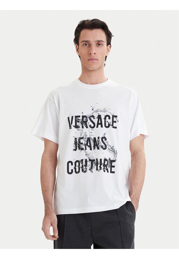 Versace Jeans Couture T-Shirt 80GAHC01 CJ01C Biały Regular Fit. Kolor: biały. Materiał: bawełna