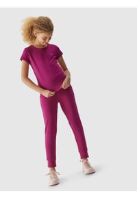 4F JUNIOR - T-shirt gładki dziewczęcy. Kolor: różowy. Materiał: bawełna. Wzór: gładki #2