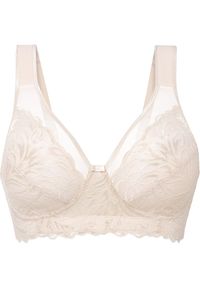 bonprix - Biustonosz minimizer bez fiszbinów z wyściełanymi ramiączkami. Kolor: beżowy. Materiał: poliamid, koronka. Wzór: koronka #1