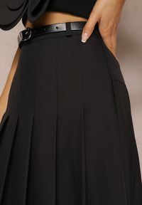 Renee - Czarna Spódnica High Waist o Plisowanym Kroju z Paskiem w Talii Xeviana. Stan: podwyższony. Kolor: czarny. Styl: elegancki #3