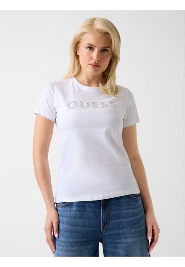 Guess T-Shirt W6GI15 K3035 Biały Regular Fit. Kolor: biały. Materiał: bawełna