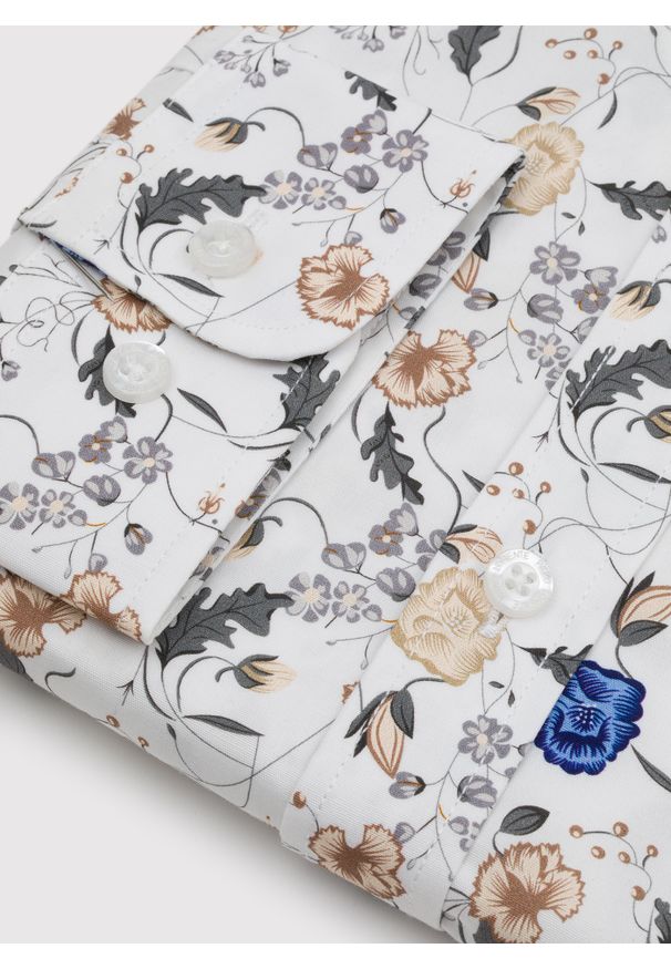 Pako Lorente - PAKO LORENTE - Biała koszula męska kwiaty. Kolor: biały. Materiał: elastan, bawełna. Długość rękawa: długi rękaw. Długość: długie. Wzór: kwiaty. Sezon: jesień