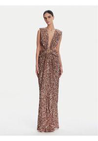 Elisabetta Franchi Sukienka wieczorowa ABR4852E2 181 Brązowy Regular Fit. Kolor: brązowy. Materiał: syntetyk. Styl: wizytowy