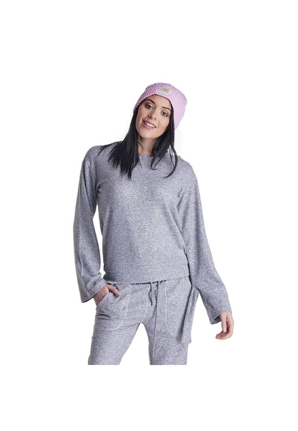 LEONE 1947 APPAREL - Damska bluza z okrągłym dekoltem i sznurowanymi cekinami. Kolor: szary. Materiał: tkanina. Sport: fitness