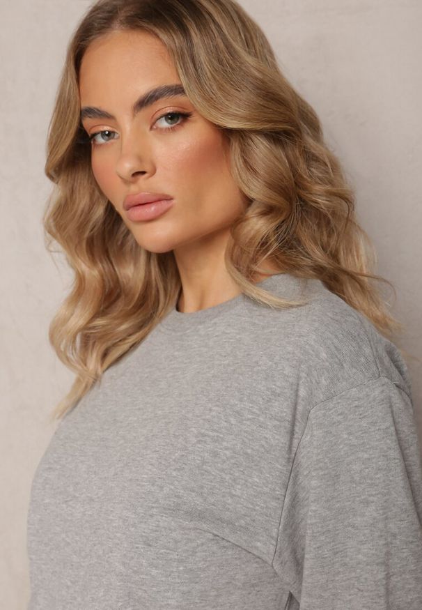 Renee - Szara Bawełniana Bluza w Melanż o Oversizowym Fasonie Jeustena. Kolor: szary. Materiał: bawełna. Wzór: melanż. Styl: klasyczny