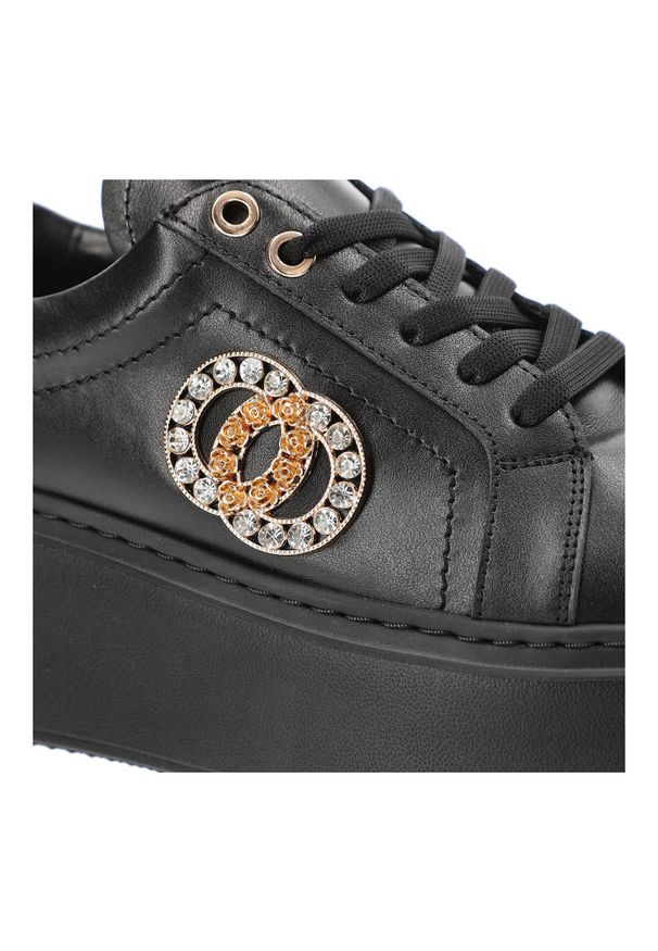 CheBello - Czarne Sneakersy Chebello Damskie Stylowe Obuwie. Kolor: czarny. Materiał: skóra. Szerokość cholewki: normalna. Styl: elegancki