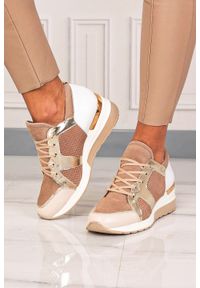 Kati - Beżowe sneakersy kati buty sportowe sznurowane 7023. Kolor: biały, beżowy, wielokolorowy #2