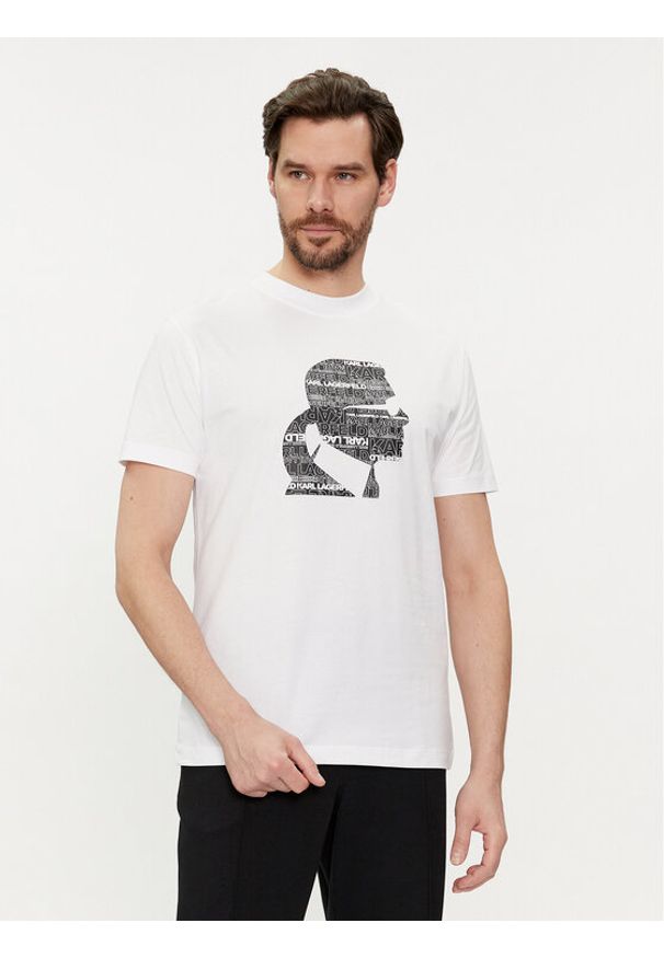 Karl Lagerfeld - KARL LAGERFELD T-Shirt 755423 542241 Biały Regular Fit. Typ kołnierza: dekolt w karo. Kolor: biały. Materiał: bawełna