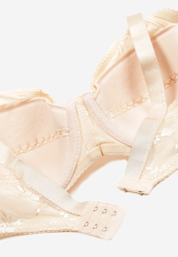 Renee - Jasnobeżowy Full Cup Biustonosz z Koronką Vikonie. Kolor: beżowy. Materiał: koronka. Wzór: koronka