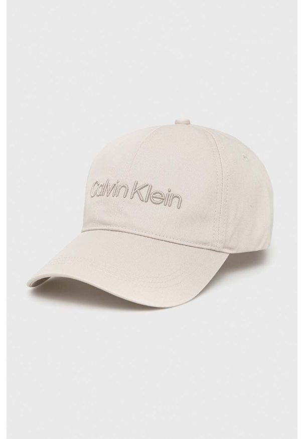 Calvin Klein czapka z daszkiem bawełniana kolor szary z aplikacją. Kolor: szary. Materiał: bawełna. Wzór: aplikacja