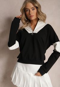 Renee - Czarna Bawełniana Bluza z Suwakiem w Stylu Polo Torellia. Okazja: do domu. Typ kołnierza: polo. Kolor: czarny. Materiał: bawełna. Długość: krótkie #3