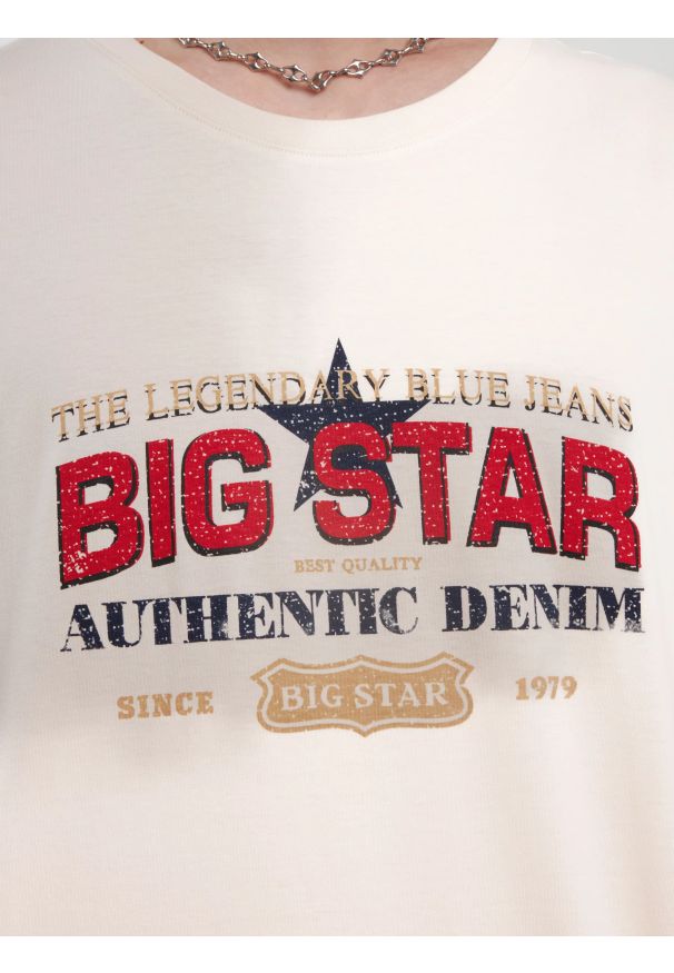 Big-Star - Koszulka męska z nadrukiem z kolekcji Authentic kremowa Enifer 103. Kolor: biały. Materiał: dzianina. Wzór: nadruk. Styl: elegancki