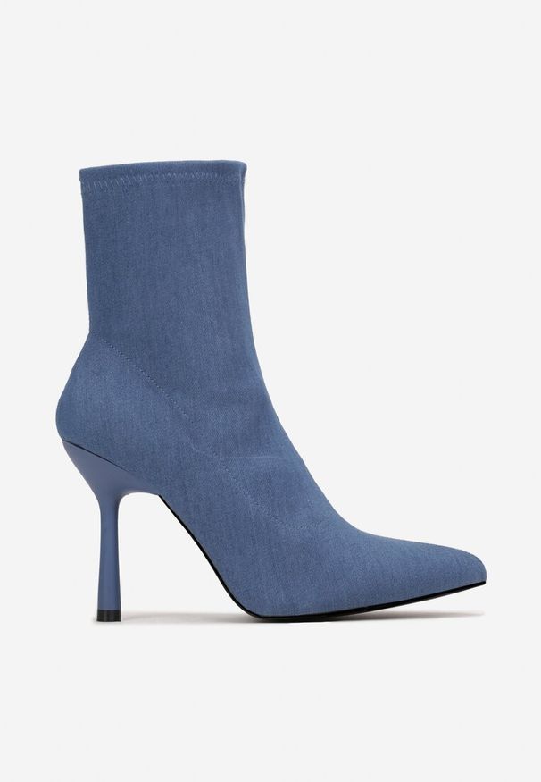 Born2be - Niebieskie Jeansowe Botki na Szpilce z Elastycznego Materiału Amitiela. Nosek buta: szpiczasty. Kolor: niebieski. Materiał: jeans, materiał. Szerokość cholewki: normalna. Obcas: na szpilce